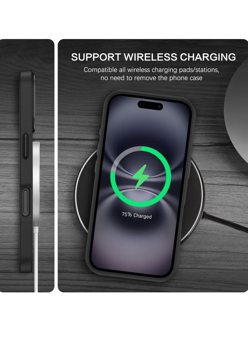 جراب MagSafe لهاتف iPhone 16، غطاء خلفي مغناطيسي، 【حماية كاملة ضد الصدمات】 ظهر غير لامع شفاف، غطاء هاتف نحيف بمغناطيس قوي لهاتف Apple 16 (2024) (أسود) - Image 4